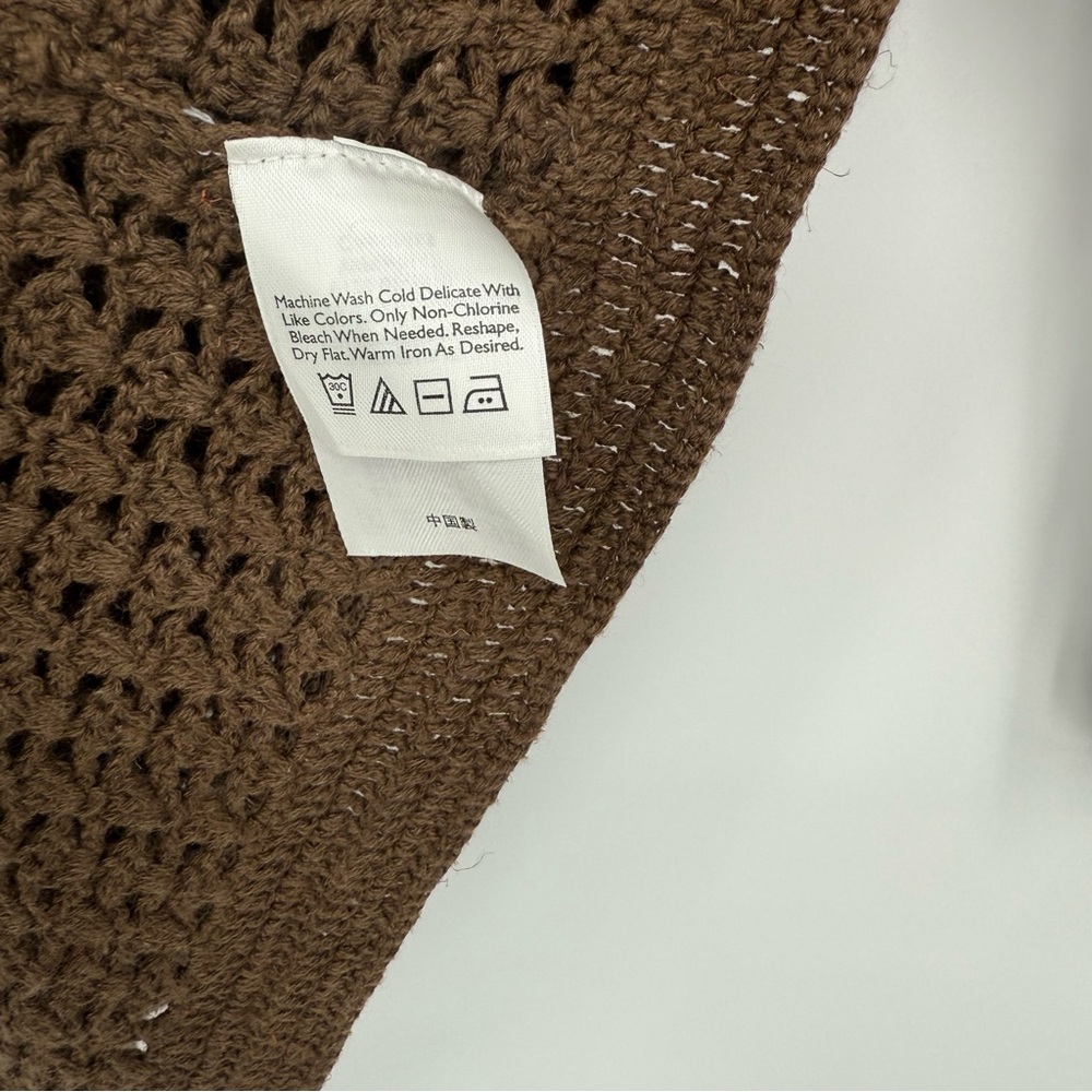 Vintage Eddie Bauer Crochet Linen Cotton Blend Brown Open-Knit Cardigan - Picture 4 of 7